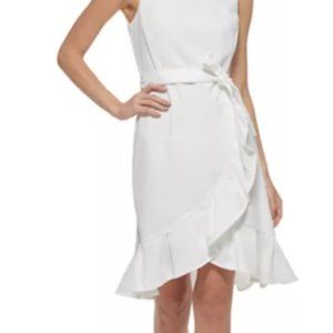 Calvin Klein Waist Ruffle Wrap Skirt Fit and Flare Dres